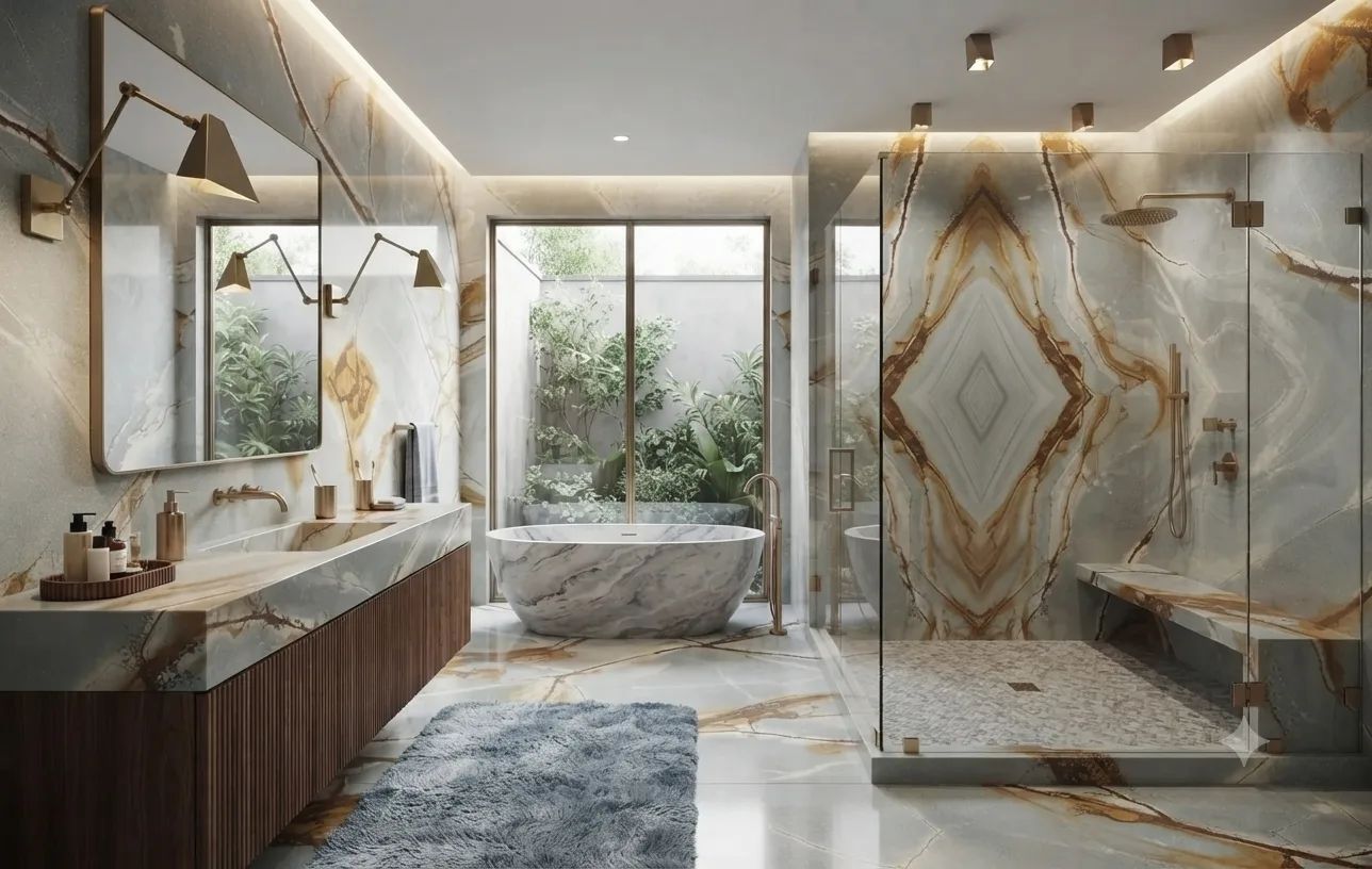 Blue Roma Quartzite — Bathroom Inspiration