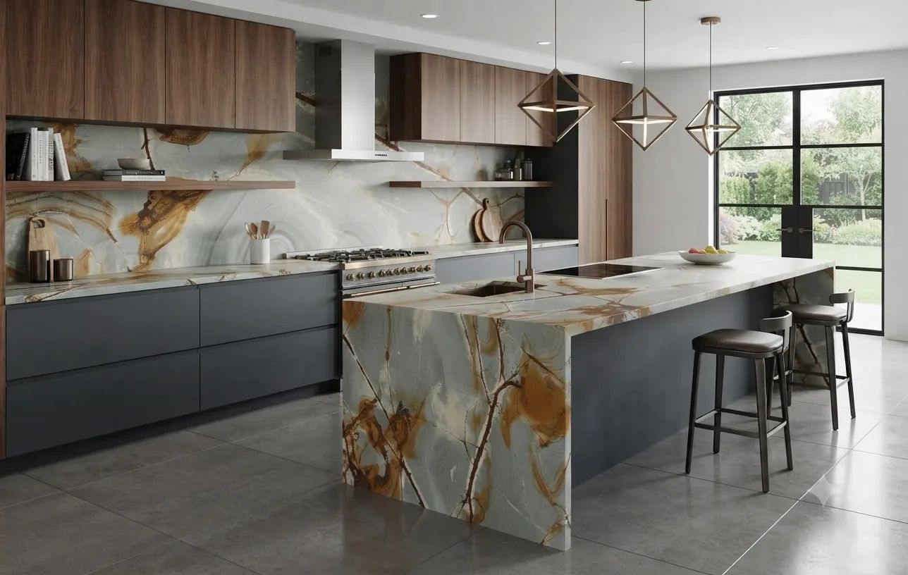 Blue Roma Quartzite — Kitchen Inspiration