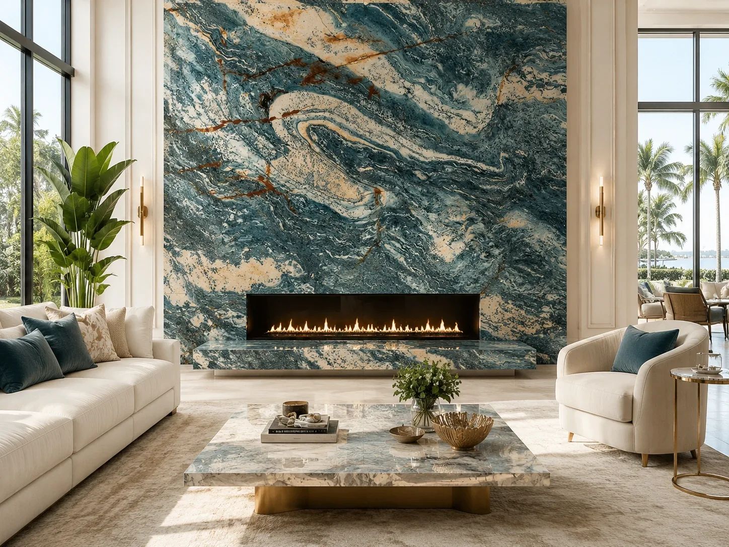 Azul Do Mar Quartzite — Fireplace Inspiration